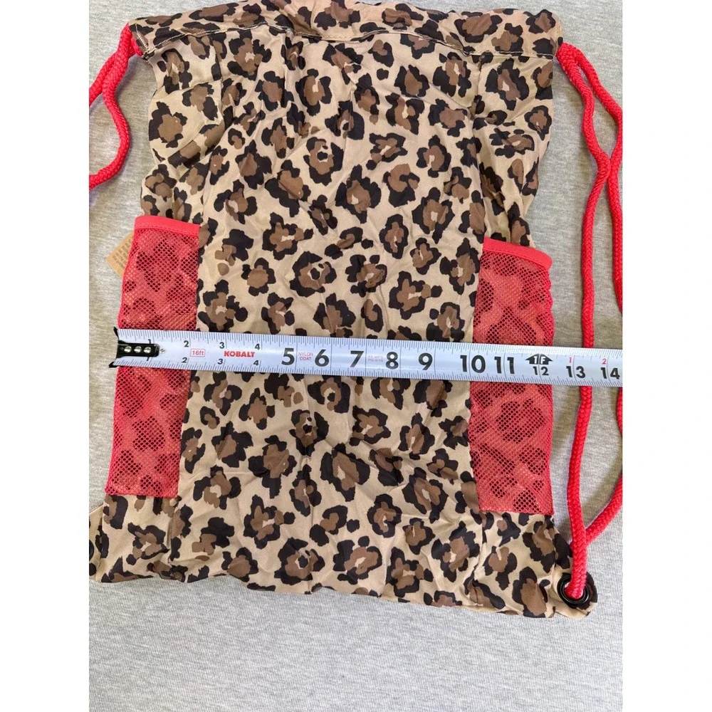 Lands End Kids Leopard Print Packable Cinch Sack Drawstring Backpack Pink